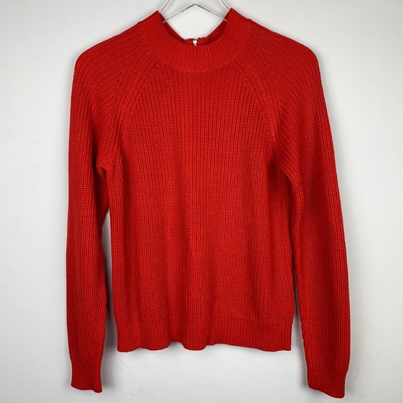 H&M Sweaters - H&M — Red Knitted Turtleneck Mockneck Zip Sweater